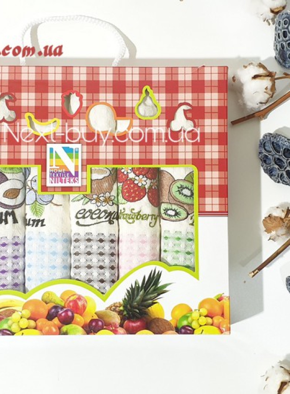 Nilteks Kitchen towel Fruit набір кухонних вафельних нолотенец з вишивкою 6шт 50х70