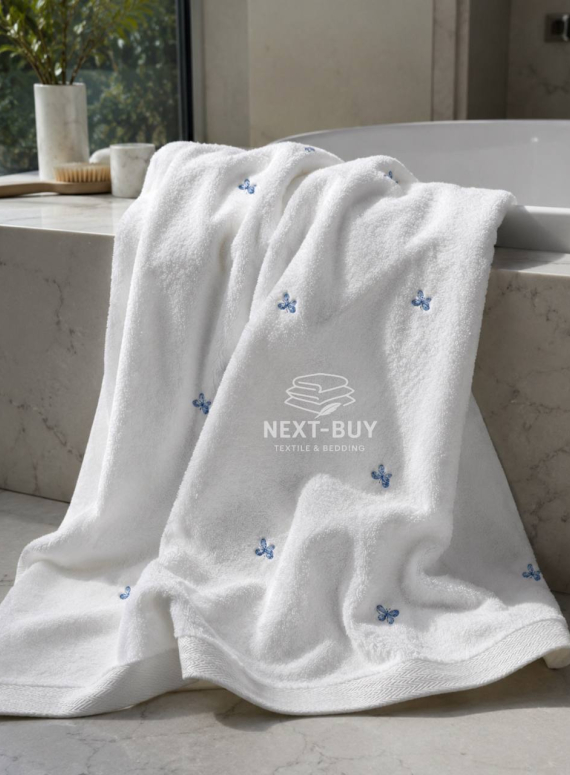 Mахровий рушник для обличчя Maison Dor Soft Butterflies white-blue 50х100 хлопок