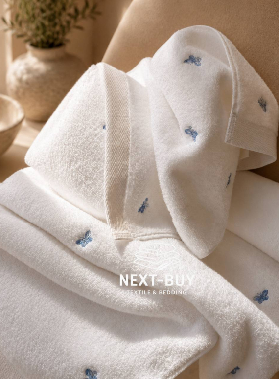 Махровий рушник банний Maison Dor Soft Butterflies white-blue 85х150 бавовна