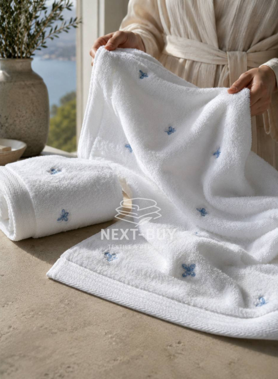 Mахровий рушник для обличчя Maison Dor Soft Butterflies white-blue 50х100 хлопок