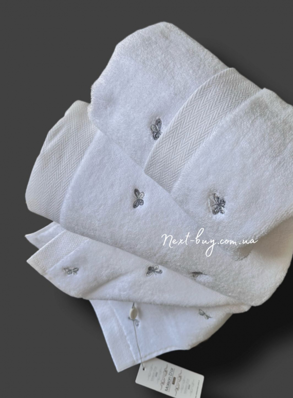 Набор махровых полотенец Maison D'or Reve de Papillon white-grey 3шт. хлопок