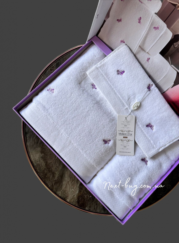 Набір махрових рушників Maison D'or Reve de Papillon white-lilac 3шт. бавовна