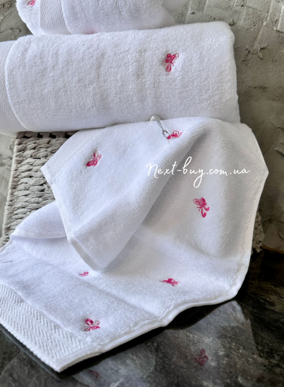 Набор махровых полотенец Maison D'or Reve de Papillon white-pink 3шт. хлопок