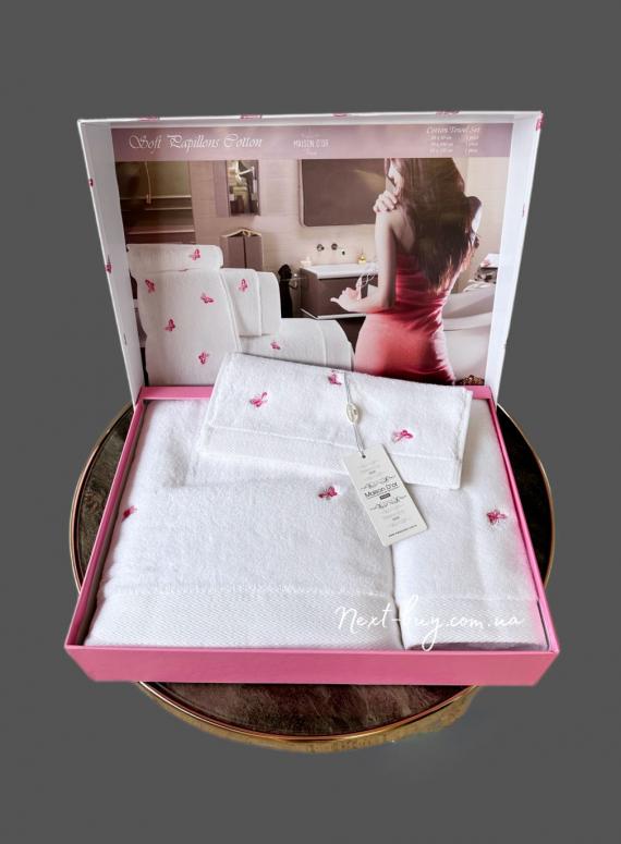 Набір махрових рушників Maison D'or Reve de Papillon white-pink 3шт. бавовна