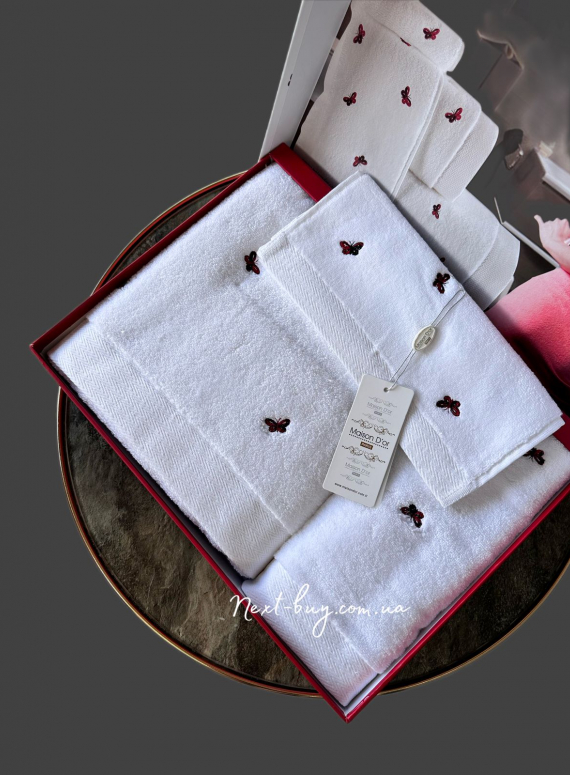 Набір махрових рушників Maison D'or Reve de Papillon white-red 3шт. бавовна
