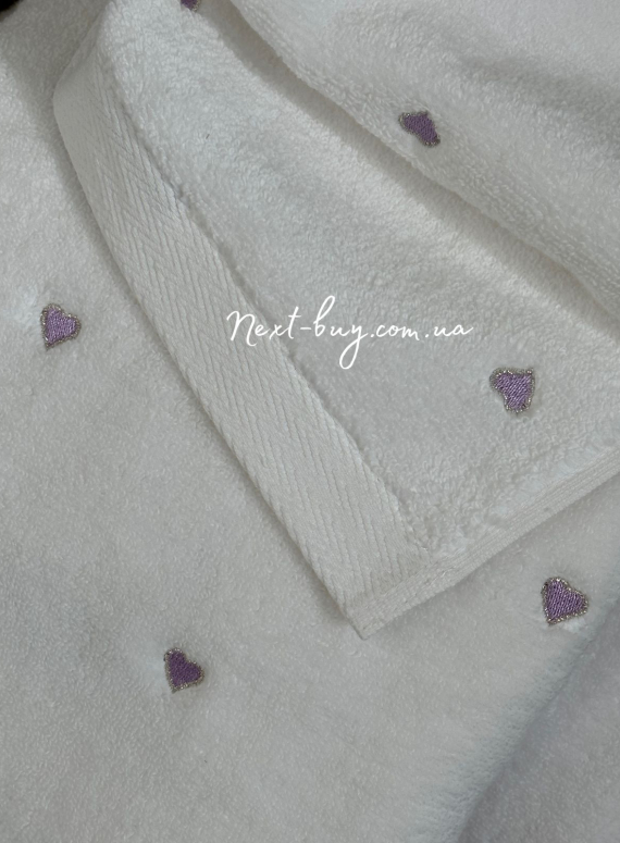 Набір махрових рушників Maison D'or Soft Hearts white-dark lilac з сердечками