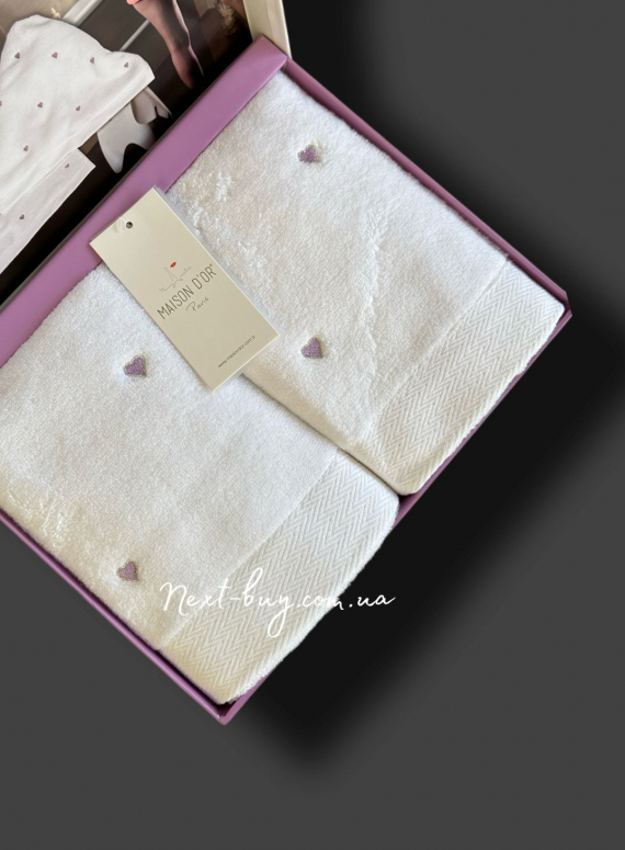 Набір махрових рушників Maison D'or Soft Hearts white-lilac 50х100см 2шт.