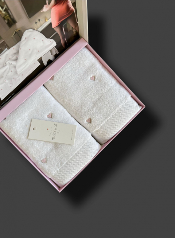 Набор махровых полотенец Maison D'or Soft Hearts white-rose 50х100см 2шт.