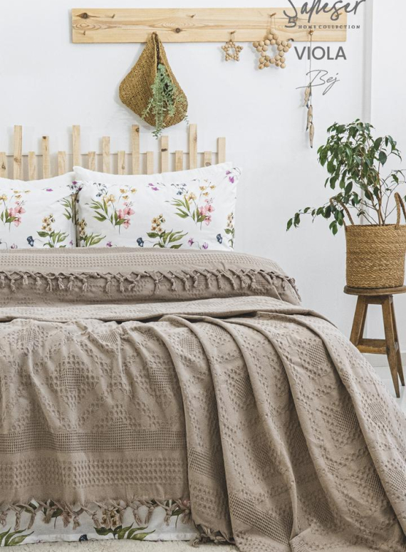 Літній набір постільної білизни з піке Saheser Viola bej євро