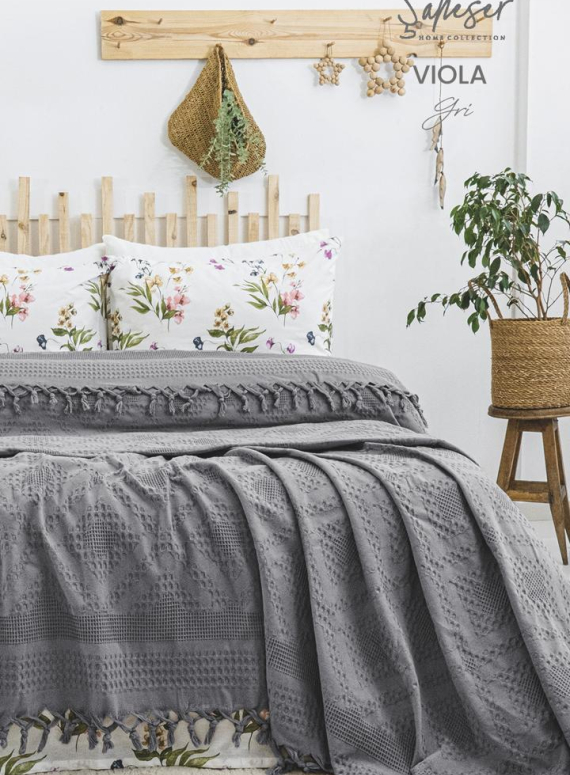 Літній набір постільної білизни з піке Saheser Viola gri євро