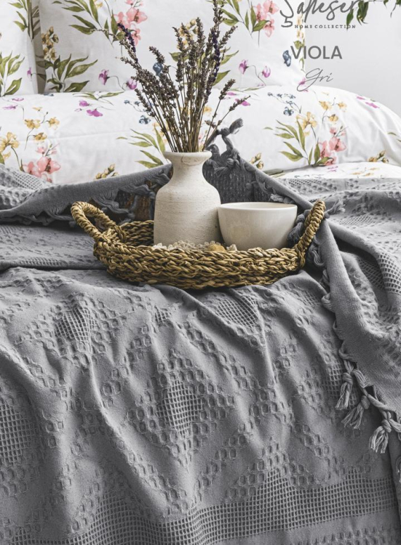 Літній набір постільної білизни з піке Saheser Viola gri євро