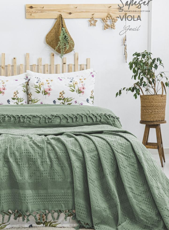 Літній набір постільної білизни з піке Saheser Viola Yesil  євро