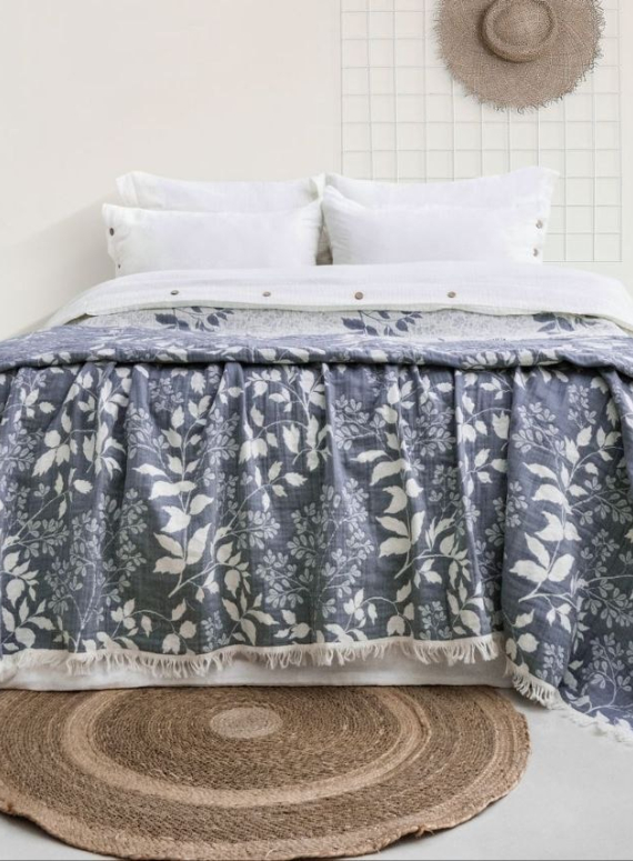 Муслиновое покрывало Saheser Model Amor Lacivert евро Турция