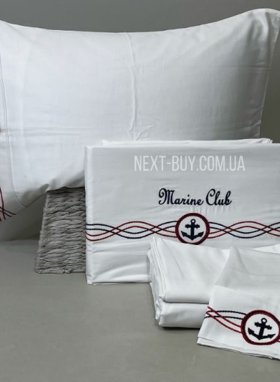 Постільна білизна Diamond Marine Club білий сатин з вишивкою і аплікацією евро 200х220