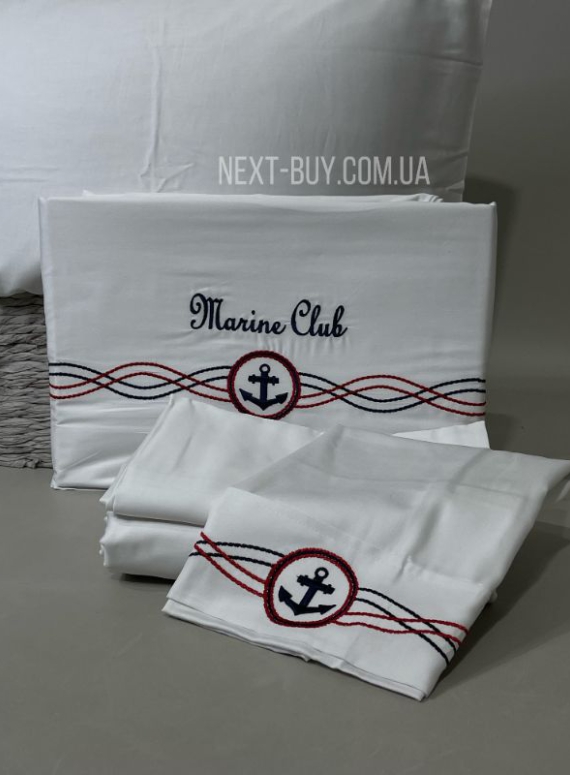 Постільна білизна Diamond Marine Club білий сатин з вишивкою і аплікацією евро 200х220