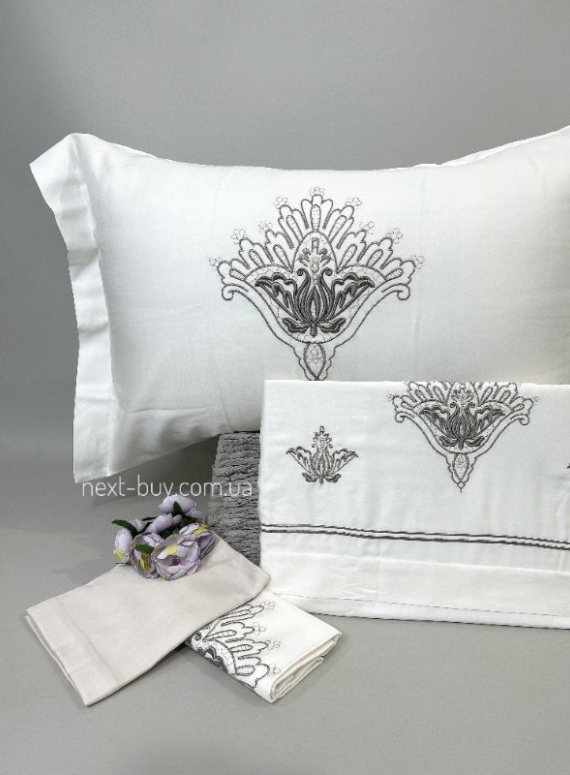 Постільна білизна Diamond Serene krem сатин з вишивкою евро 200х220