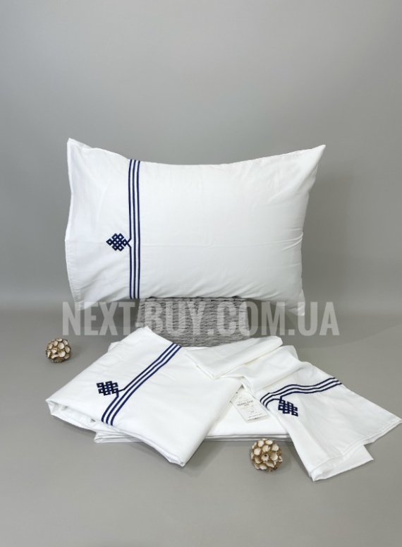 Постельное белье Maison D'or Maison Deluxe white-navy 200x220см сатин с вышивкой