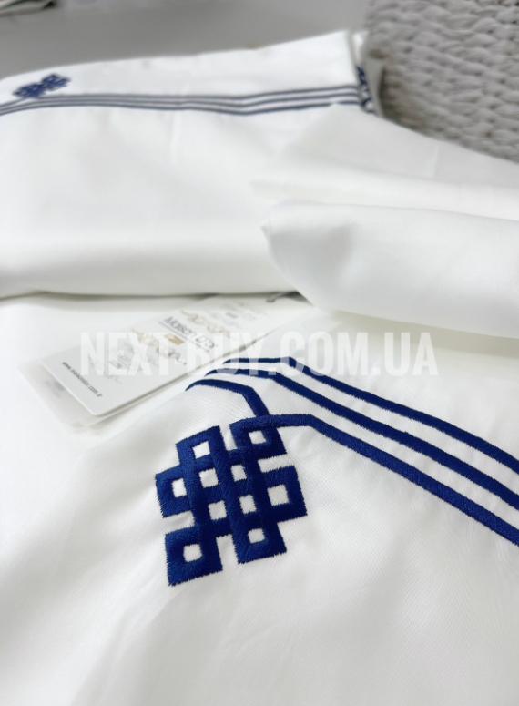 Постільна білизна Maison D'or Maison Deluxe white-navy 200x220см сатин з вишивкою