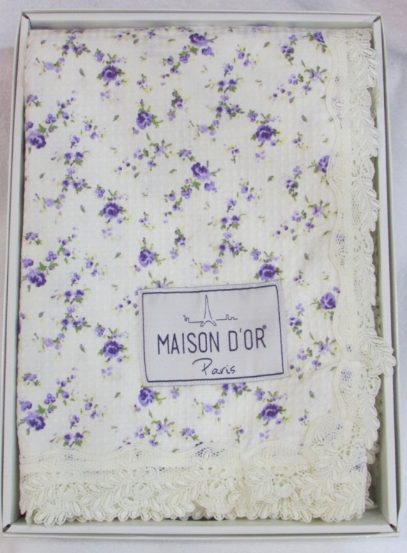 Maison D'or Roses покривало вафельне з мереживом 220x240см ліловий