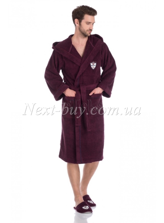 Чоловічий махровий халат Maison D'or Rodolphe з тапочками фіолетовий
