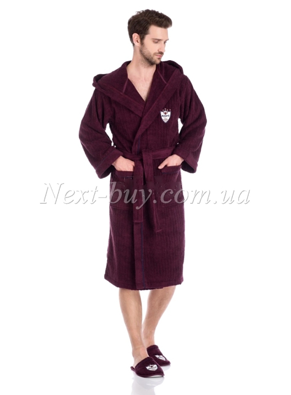 Чоловічий махровий халат Maison D'or Rodolphe з тапочками фіолетовий
