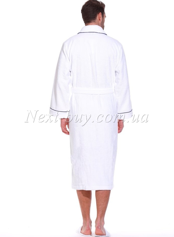 Чоловічий махровий халат Maison Dor Marine Club з коміром і тапочками білий