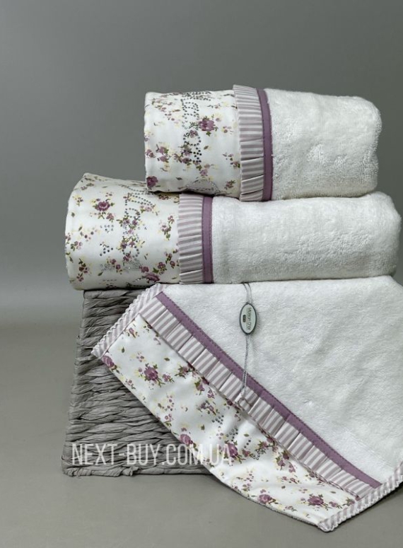 Набір бамбукових рушників Maison D'or Roses 3шт кремовий \ фіолетовий