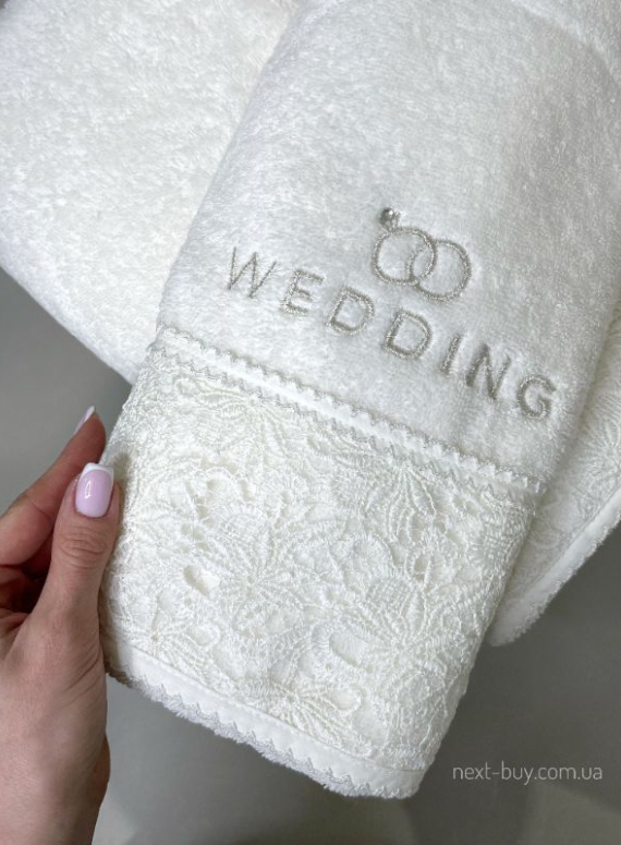 Набір весільний, із жіночого халату з тапочками і рушниками Maison D'or Wedding Ecru з мереживом