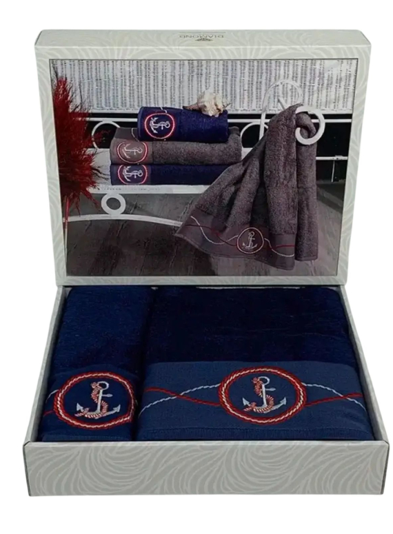 Набор бамбуковых, махровых полотенец Diamond Cornet navy 2шт.