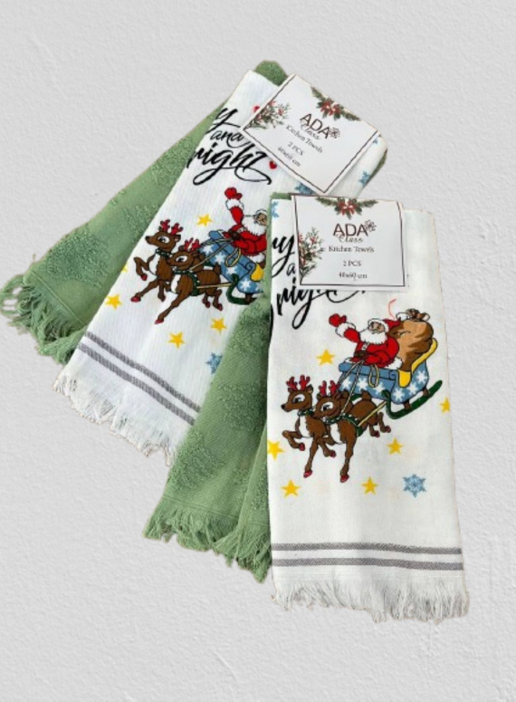 Набір кухонних рушників Ada Merry Christmas yesil 2шт. 40х60