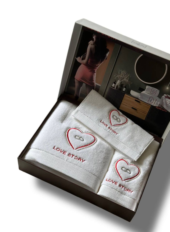 Набір бавовняних рушників Maison D'or Love story Four stone ring white 3шт