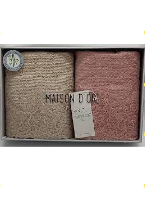 Maison Dor New Trendy набір рушників 2шт 50 * 100 махра з мереживом беж \ рожевий