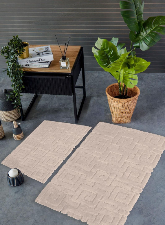 Набір натуральних килимків для підлоги Meander Bej 2шт. 40x60 + 60x100 см Туреччина