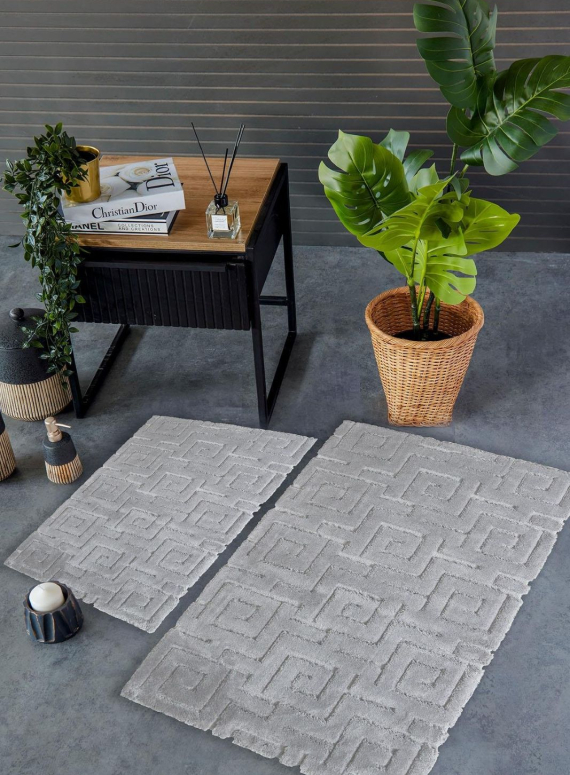Набір натуральних килимків для підлоги Meander Gri 2шт. 40x60 + 60x100 см Туреччина