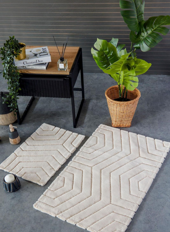 Набір натуральних килимків для підлоги Plaid Bej 2шт. 40x60 + 60x100 см Туреччина