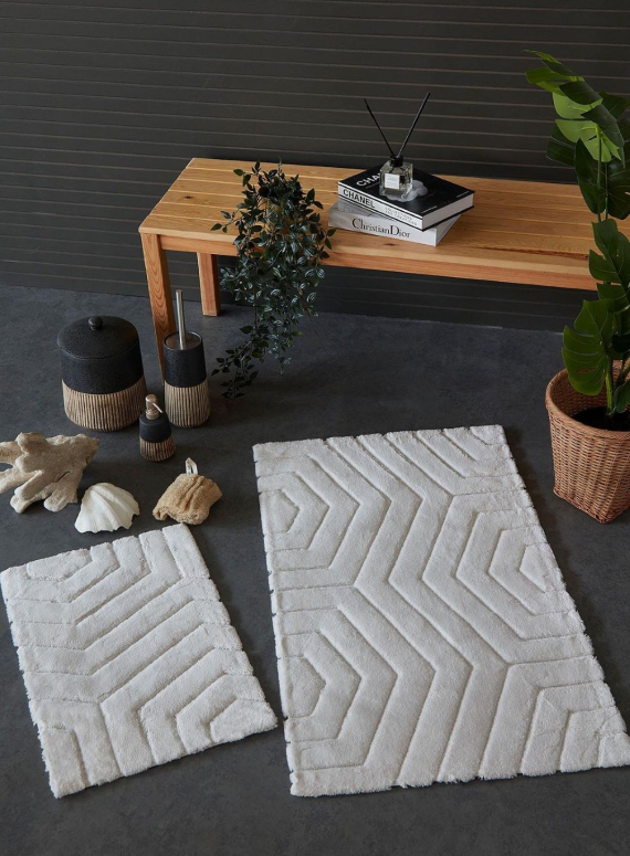 Набір натуральних килимків для підлоги Plaid Ecru 2шт. 40x60 + 60x100 см Туреччина