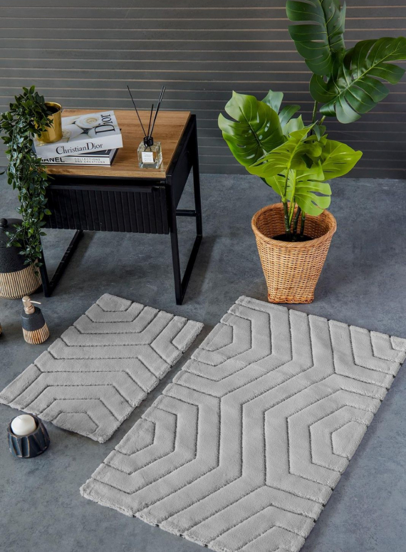 Набір натуральних килимків для підлоги Plaid Gri 2шт. 40x60 + 60x100 см Туреччина