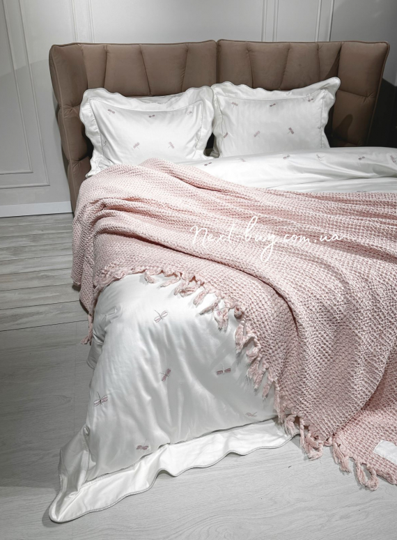 Maison D'or Paris вафельное покрывало жатка Emeline с бахромой розовый 180х240