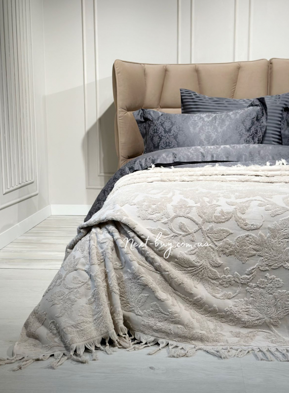 Maison D'or Paris Sanda Bedspread махрове простирадло-покривало 220х240 з бахромою бавовна бежеве