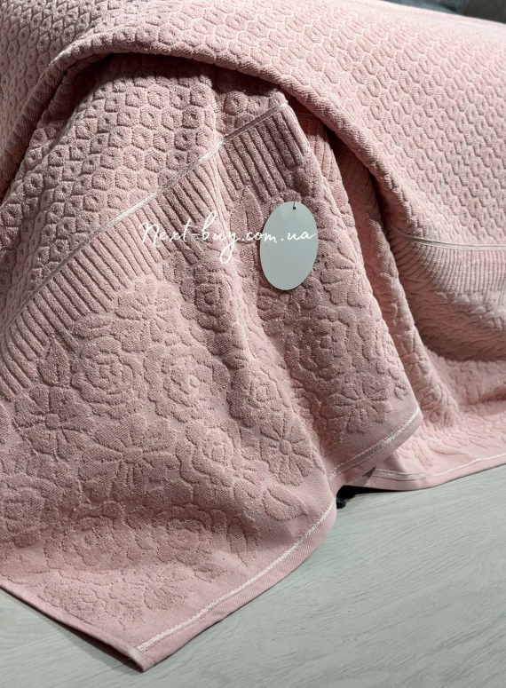 Махрове простирадло-покривало Gulcan Wafture pink євро 200X220 бавовна