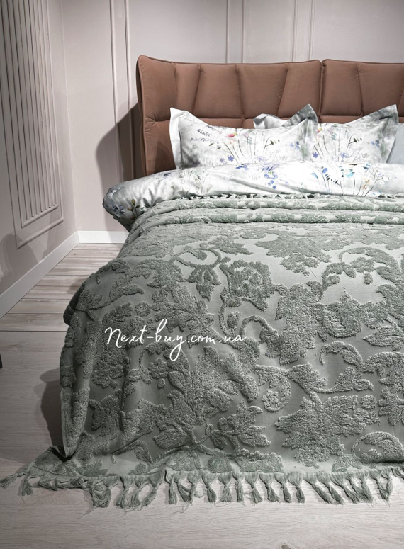 Maison D'or Paris Sanda Bedspread махрове простирадло-покривало з бахромою бавовна м'ятне 220x240