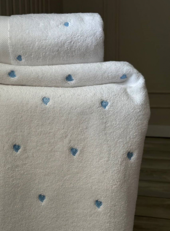 Махровий рушник для обличчя Cestepe Kalpli Nakisli white-blue 50х90 Туреччина