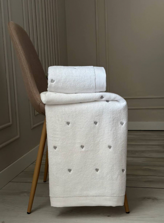 Махровий рушник для обличчя Cestepe Kalpli Nakisli white-gri 50х90 Туреччина