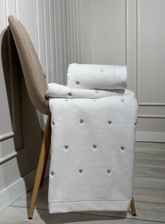 Махровий рушник для обличчя Cestepe Kalpli Nakisli white-lila 50х90 Туреччина
