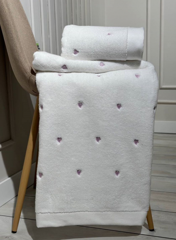 Махровий рушник для обличчя Cestepe Kalpli Nakisli white-lila 50х90 Туреччина