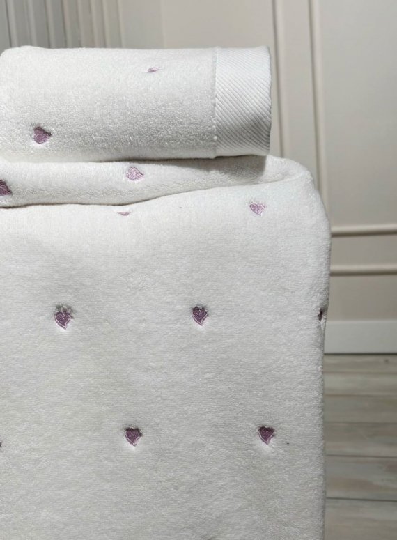 Махровий рушник для обличчя Cestepe Kalpli Nakisli white-lila 50х90 Туреччина