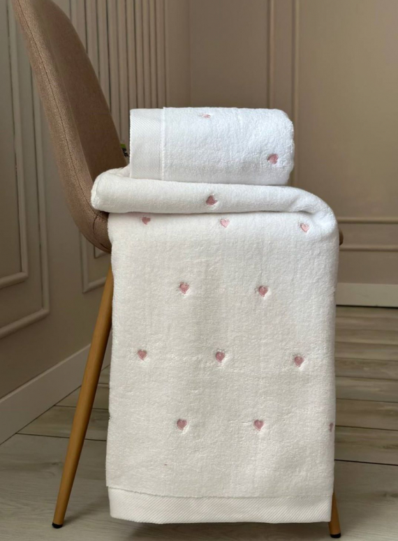 Махровий рушник для обличчя Cestepe Kalpli Nakisli white-pink 50х90 Туреччина