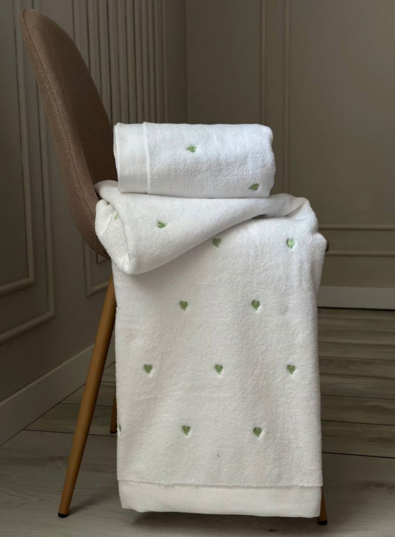 Махровий рушник для обличчя Cestepe Kalpli Nakisli white-yesil 50х90 Туреччина