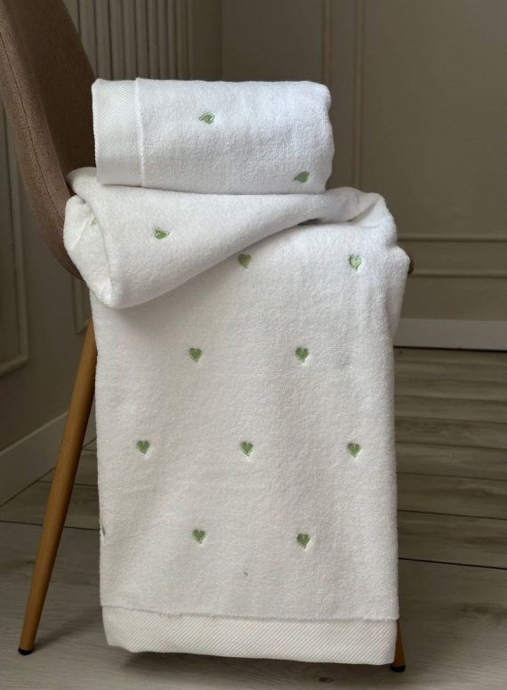 Махровий рушник для бані Cestepe Kalpli Nakisli white-yesil 70х140 Туреччина