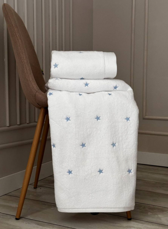 Махровий рушник для обличчя Cestepe Stars white-blue 50х90 Туреччина